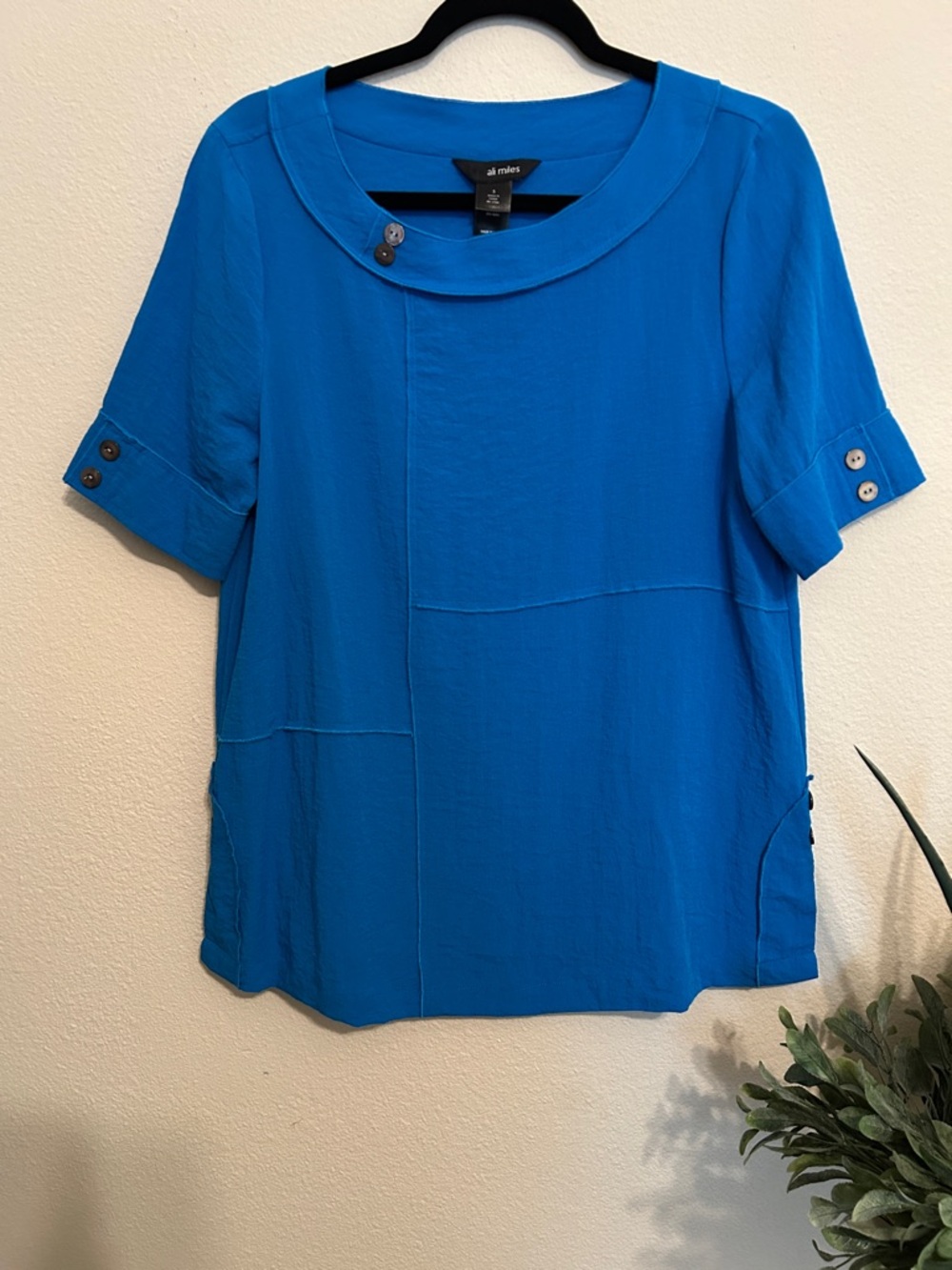 Ali Miles Bright Blue Short-Sleeve Patchwork Top